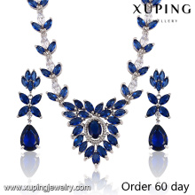 Fashion Luxury Rhodium Leaf -Shaped CZ Diamond Jewelry Set for Wedding (S-19)